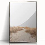 Mid-century modernist art deco poster, featuring geometric shapes in pastel shades on silver framed acrylic.