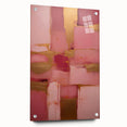 Abstract strokes wall art displayed in acrylic glass, showcasing vibrant colors and dynamic patterns, mounted with stylish pins against a neutral background.