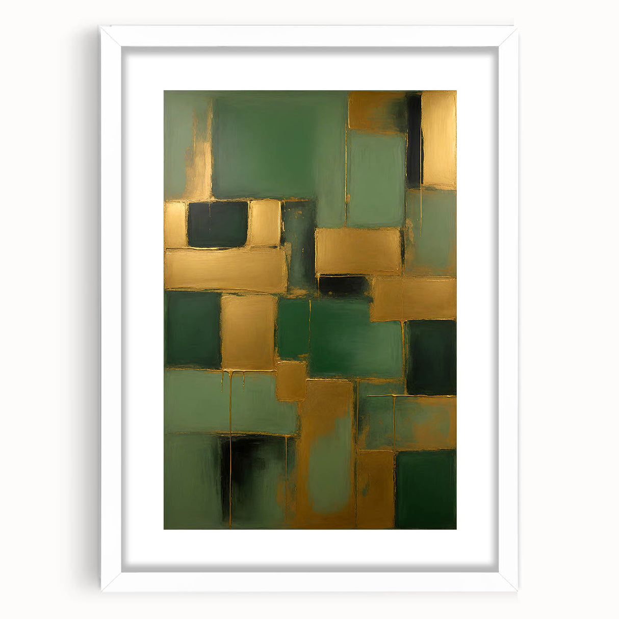 Abstract art print showcasing vibrant strokes in bold colors, framed with a white mat, enhancing modern decor aesthetics, ideal for living spaces or galleries.