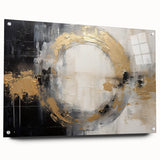 Acrylic glass wall art showcasing abstract strokes in vibrant colors, mounted with pins for a sleek display. Ideal for modern home decor and artistic interiors.