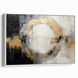 Framed abstract strokes wall art on a white canvas, showcasing vibrant colors and dynamic patterns, perfect for modern decor in living spaces.