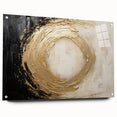 Abstract wall art featuring vibrant strokes in shades of blue, pink, and yellow, displayed in a sleek acrylic frame, showcasing a modern artistic design.