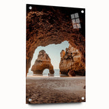 Acrylic glass artwork showcasing a detailed side view of a vibrant landscape with caves, meticulously pinned for display, perfect for modern home decor enthusiasts.