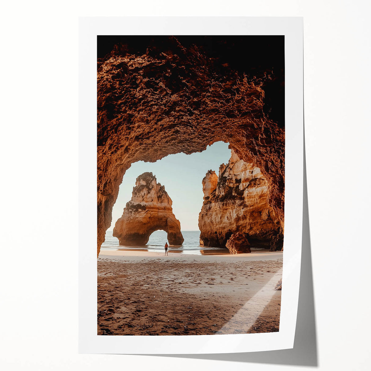 Vibrant rolled print showcasing a stunning cave landscape in earthy tones, ideal for home decor, delivered in protective packaging to ensure safe transit.