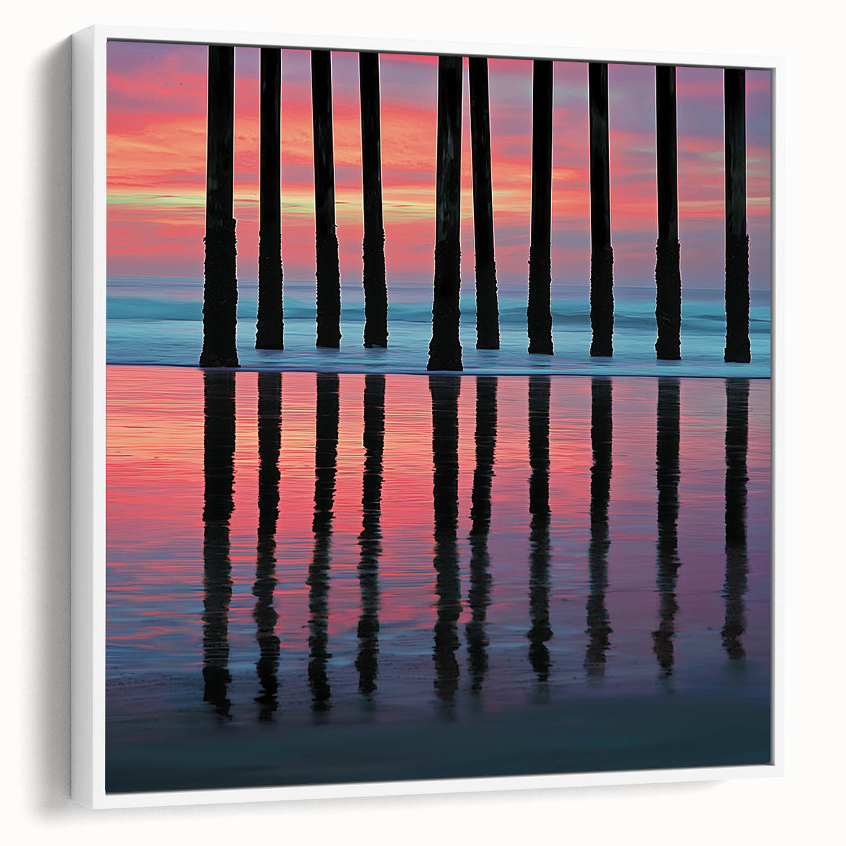 Office Canvas Prints - Vibrant Sunset Pier Reflection Art