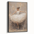 Abstract figurative wall art framed in black, showcasing dynamic shapes and vibrant colors, perfect for modern home decor, viewed from the side.