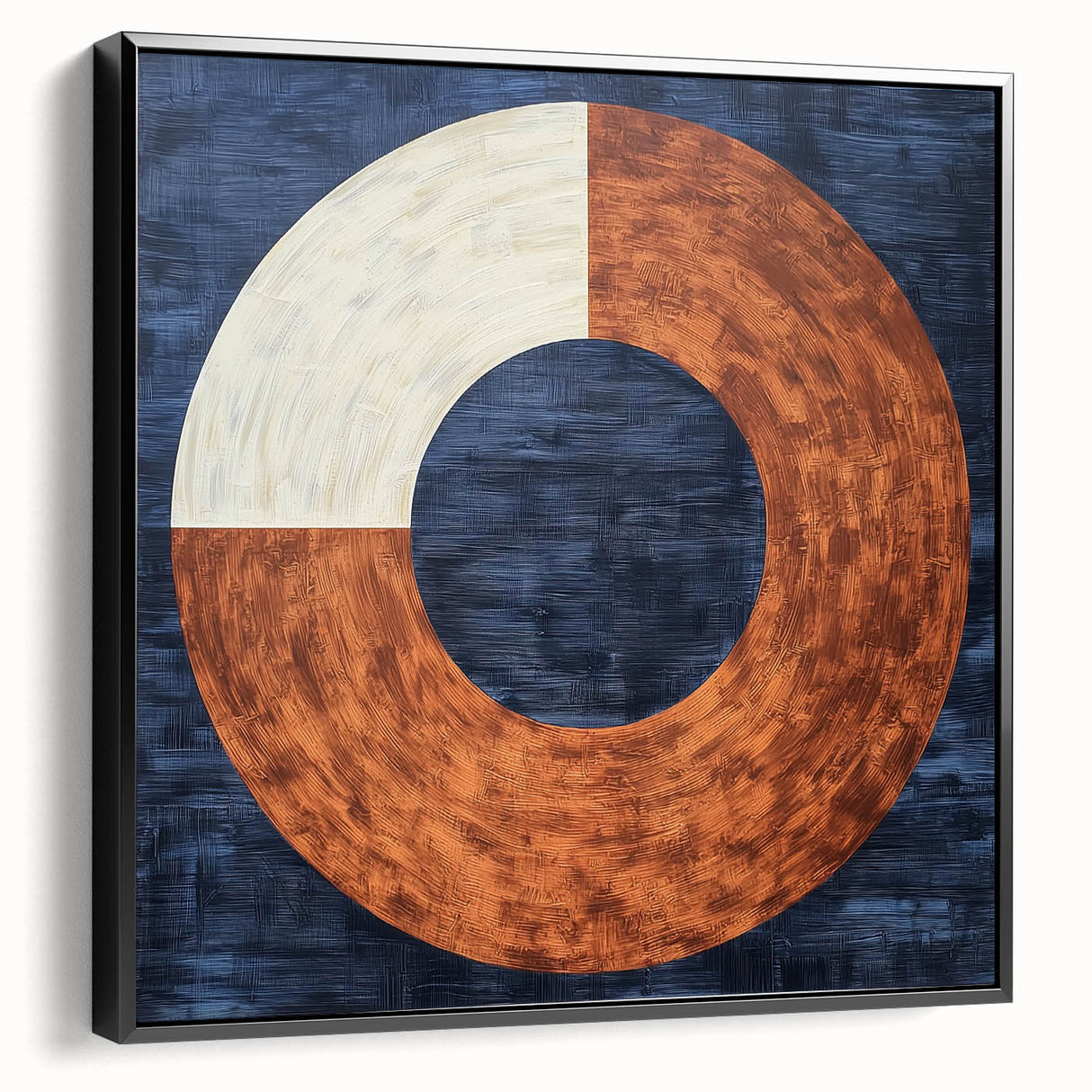 Framed abstract geometric canvas art in black, showcasing modern design with sharp angles and contrasting colors, ideal for contemporary home decor.