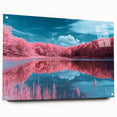 Acrylic glass artwork depicting a serene beach landscape, showcasing vibrant colors and detailed textures, mounted with decorative pins for elegant display.