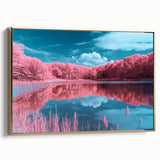 Framed canvas artwork depicting a serene beach landscape, featuring golden accents and a side view showcasing its elegant frame, perfect for home decor.