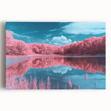 Stretched canvas artwork depicting a serene beach landscape at sunset, showcasing vibrant colors of orange and blue, perfect for coastal home decor.