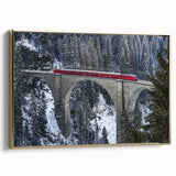 Framed canvas artwork showcasing a serene landscape with a bridge, highlighted by elegant gold accents, perfect for home decor and artistic elegance.
