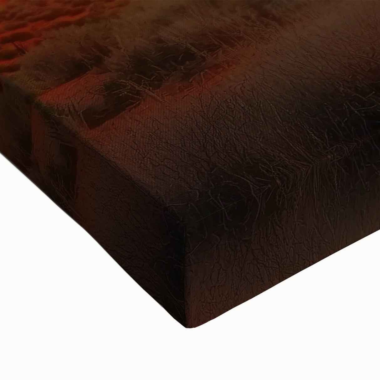 Close-up of a stretched canvas artwork depicting vibrant canyons in rich earth tones, showcasing intricate textures and details, perfect for enhancing home decor.