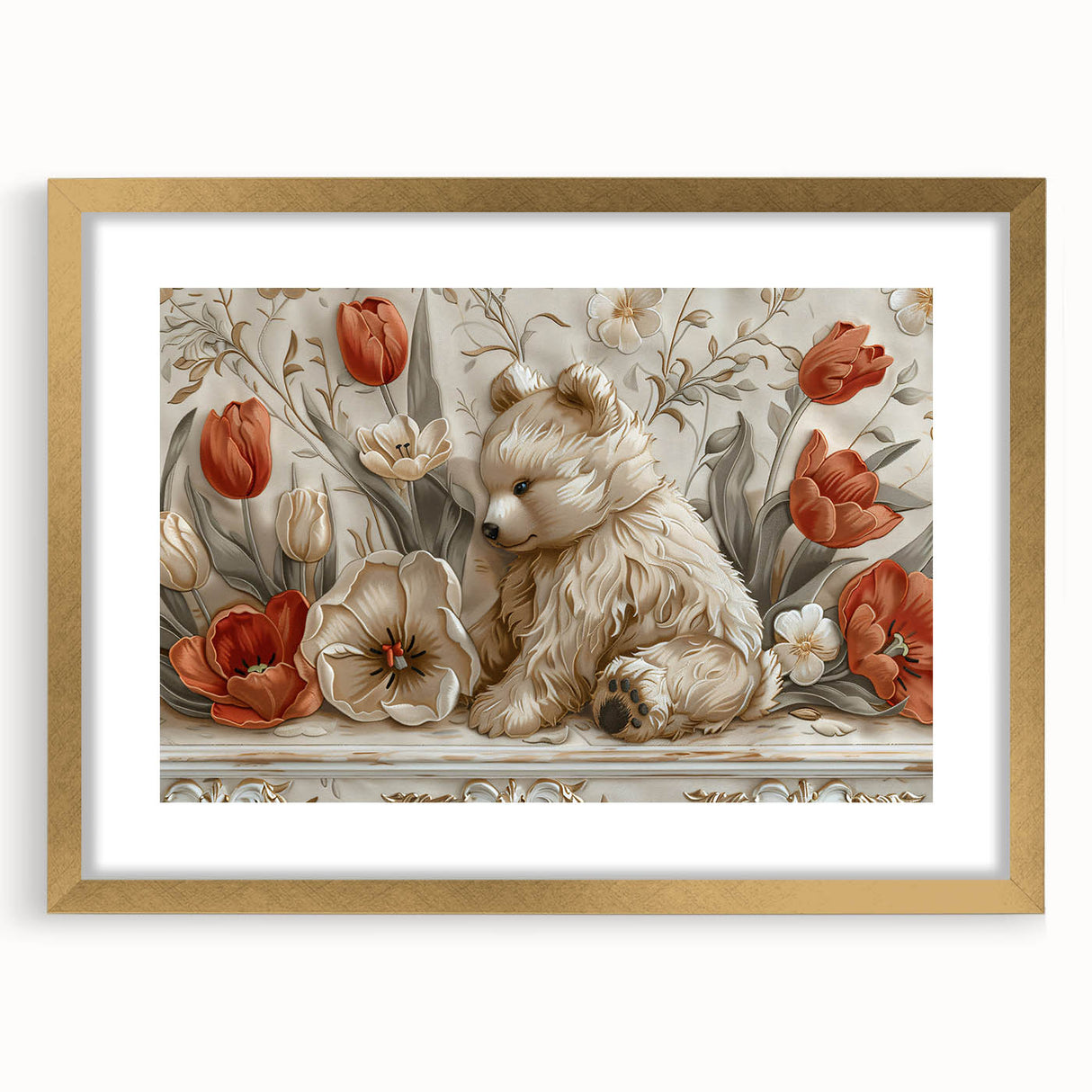 Floral Bear - Kids Room Wall Art Canvas and Framed Options