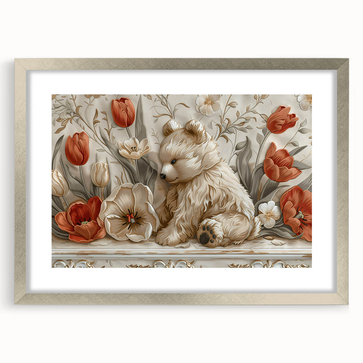 Floral Bear - Kids Room Wall Art Canvas and Framed Options