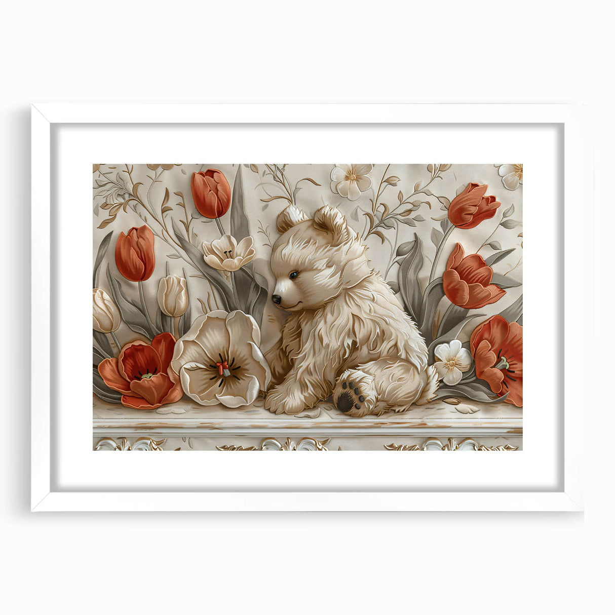 Floral Bear - Kids Room Wall Art Canvas and Framed Options