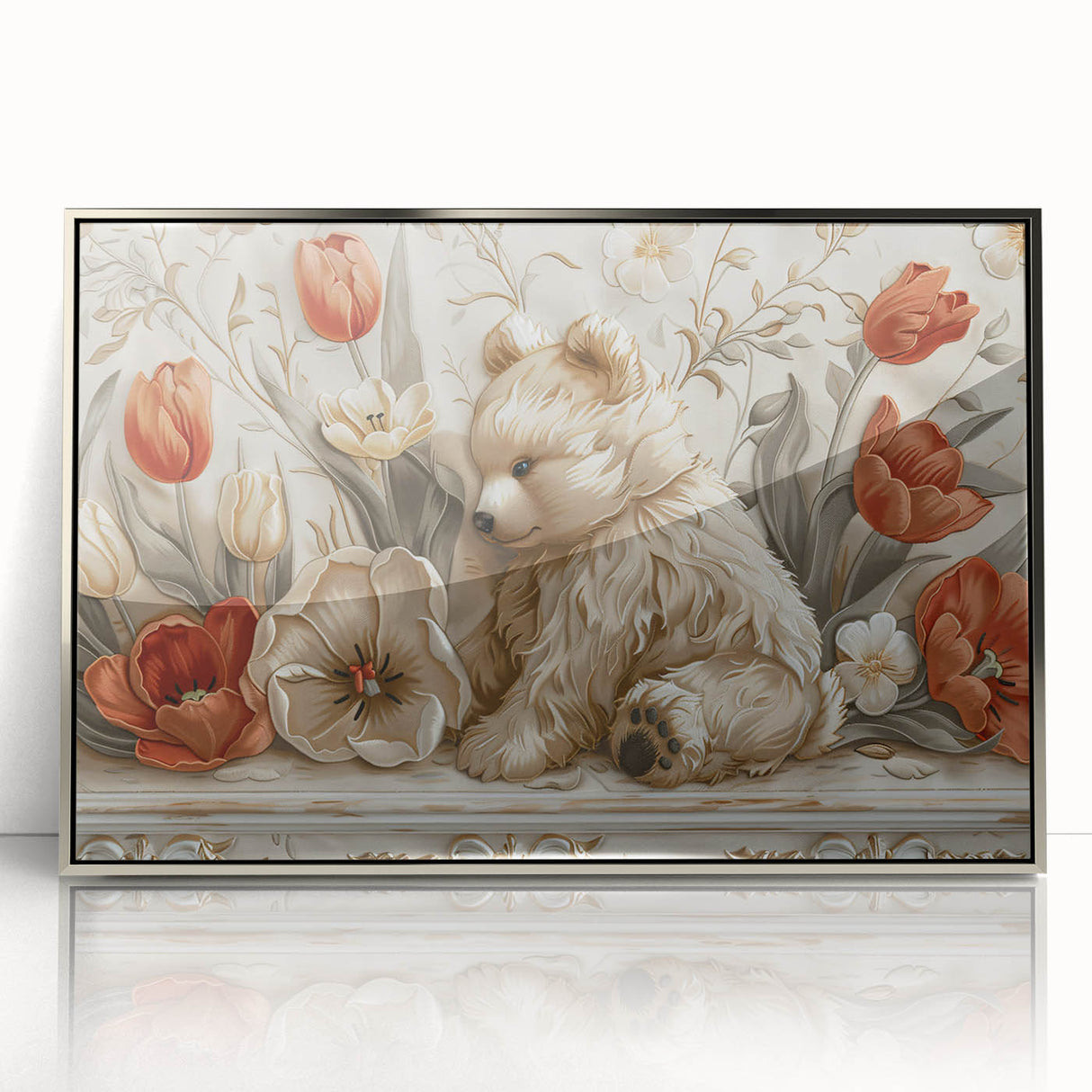 Floral Bear - Kids Room Wall Art Canvas and Framed Options