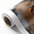 Art deco style poster of a serene autumn landscape on rolled canvas, suitable as nursery wall art or in a dining room.