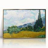 Acrylic print of Van Gogh-inspired art deco poster with gold frame, featuring vivid colors, ideal for modern art wall decor.
