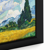 Framed canvas close-up of a Van Gogh-inspired painting featuring textured, colorful swirls on a black background.