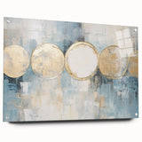 Abstract wall art featuring vibrant strokes in blue, yellow, and pink, displayed in a sleek acrylic frame from a side view, showcasing its modern design and mounting pins.