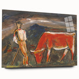 Shepherd with Grazing Cow" by Mikuláš Galanda - Rustic Pastoral Scene