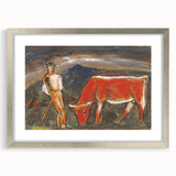 Shepherd with Grazing Cow" by Mikuláš Galanda - Rustic Pastoral Scene