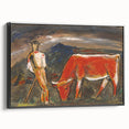 Shepherd with Grazing Cow" by Mikuláš Galanda - Rustic Pastoral Scene