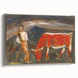 Shepherd with Grazing Cow" by Mikuláš Galanda - Rustic Pastoral Scene