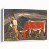 Shepherd with Grazing Cow" by Mikuláš Galanda - Rustic Pastoral Scene