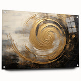 Abstract strokes wall art displayed in a sleek acrylic glass frame, showcasing vibrant colors and artistic textures, complemented by stylish mounting pins for an elegant presentation.