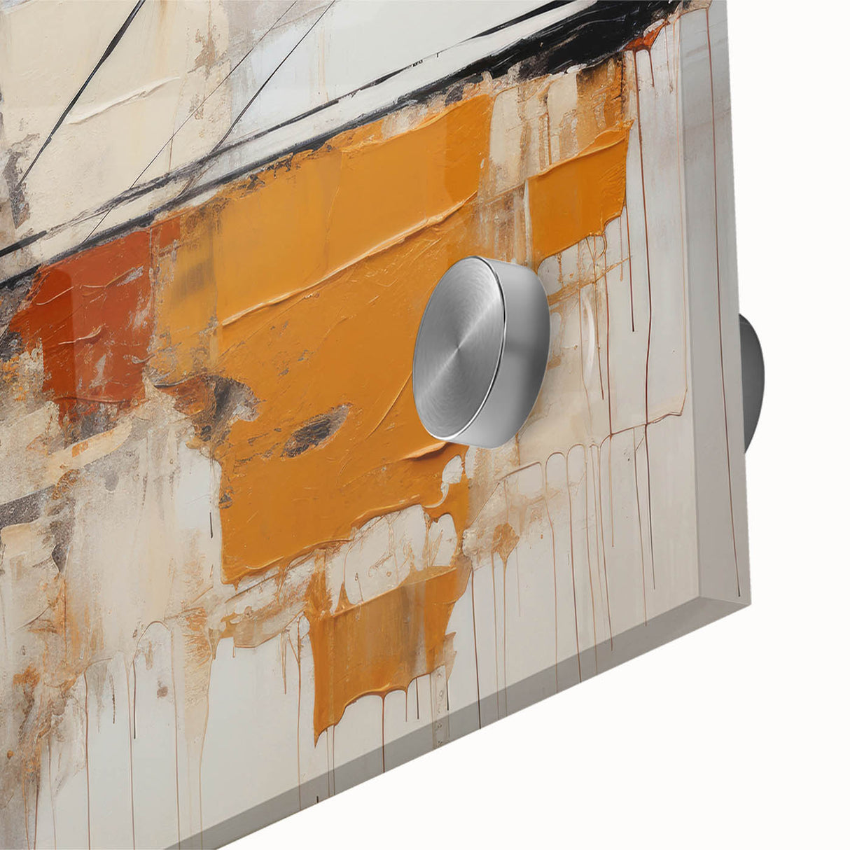 Close-up of abstract strokes wall art design in vibrant colors on acrylic glass, showcasing intricate details and textures, perfect for modern home decor.