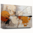 Abstract wall art featuring vibrant strokes of blue, pink, and gold on acrylic glass, showcasing a modern design that enhances contemporary decor with a sleek side view and pin details.