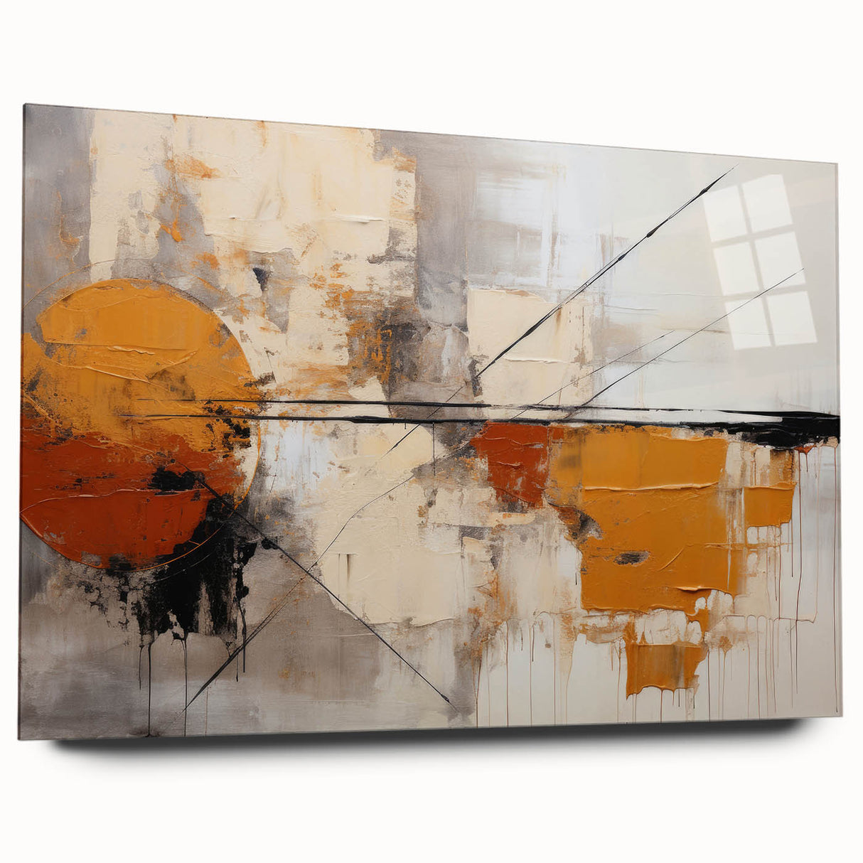 Abstract strokes wall art displayed in a sleek acrylic frame, showcasing vibrant colors and fluid designs, perfect for modern home decor.