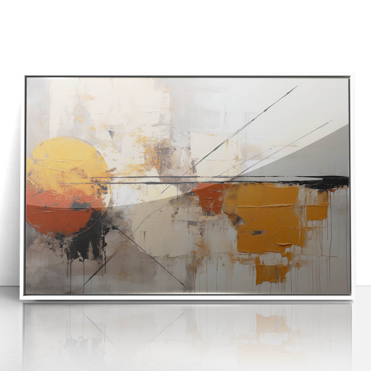 Framed abstract strokes wall art in acrylic, featuring a modern design with white and colorful brush strokes, ideal for contemporary home decor.