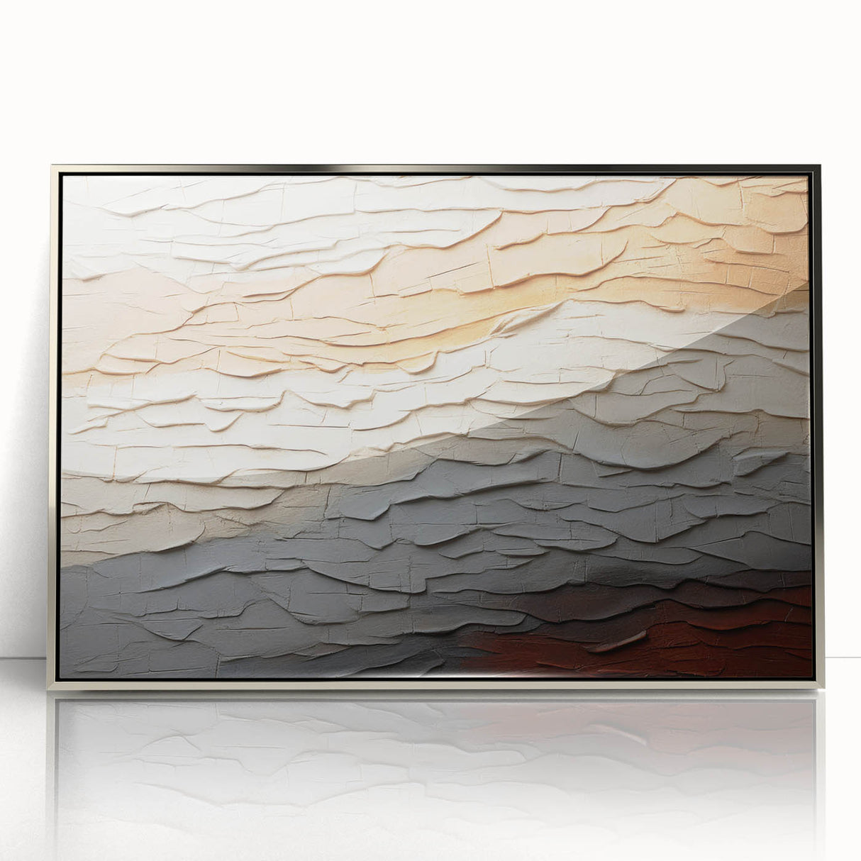 Framed wall art featuring abstract strokes in silver and black, showcasing a modern design with an elegant acrylic finish, perfect for contemporary decor.
