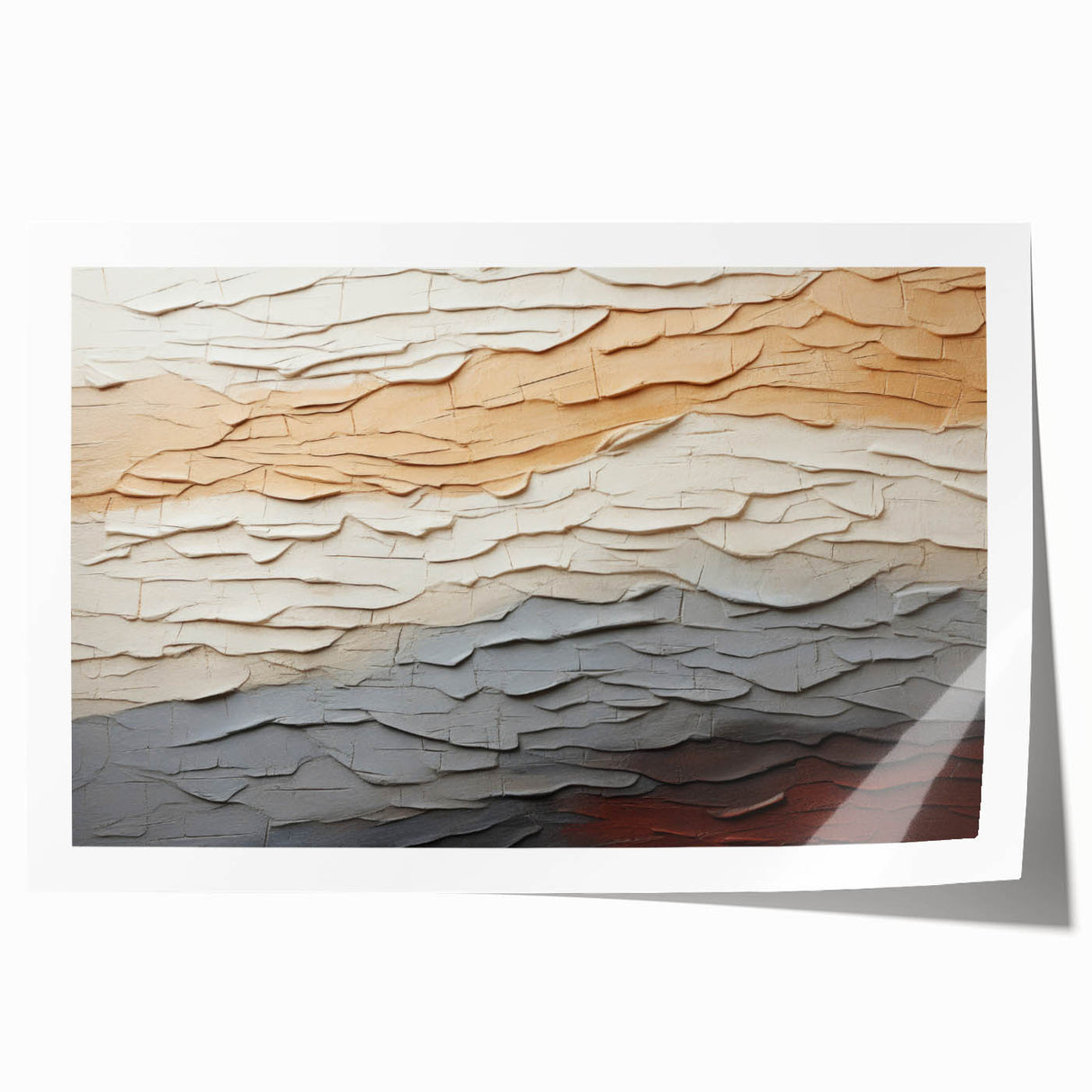 Abstract wall art print showcasing vibrant strokes in shades of blue, orange, and yellow, rolled for easy shipping and display, ideal for modern home decor.