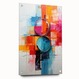 Abstract wall art print featuring colorful strokes in shades of blue, yellow, and pink, displayed in a side view with visible pins, perfect for modern decor.