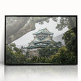 Framed acrylic artwork showcasing a stunning landscape with a majestic castle, featuring a sleek black frame, perfect for enhancing home decor.