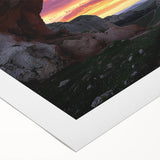 Vibrant rolled canvas artwork depicting a serene landscape with caves, showcasing earthy tones and intricate details, ideal for home decor and art collectors.
