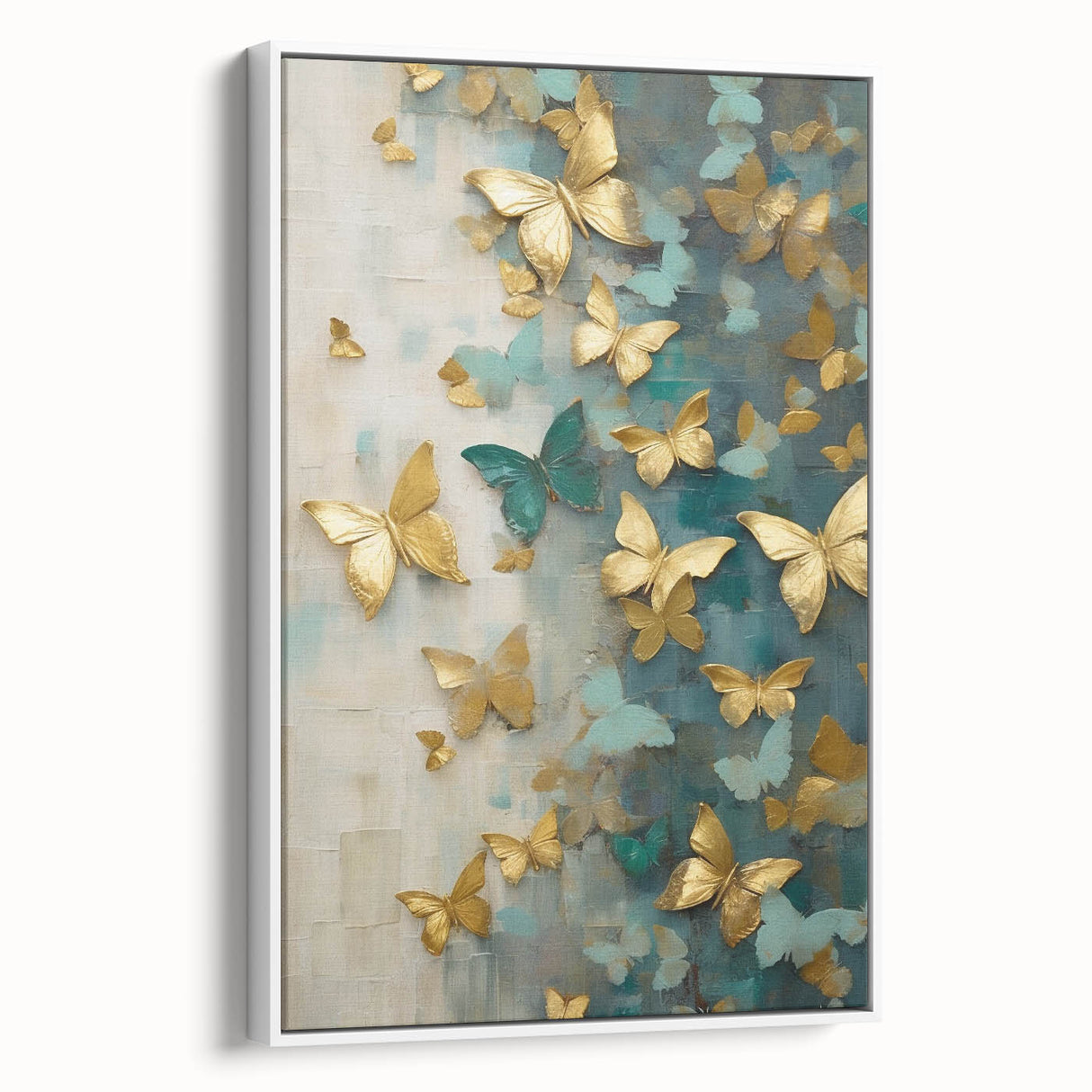 Framed abstract figurative wall art showcasing vibrant colors and fluid shapes, displayed from a white side view, perfect for modern home decor.