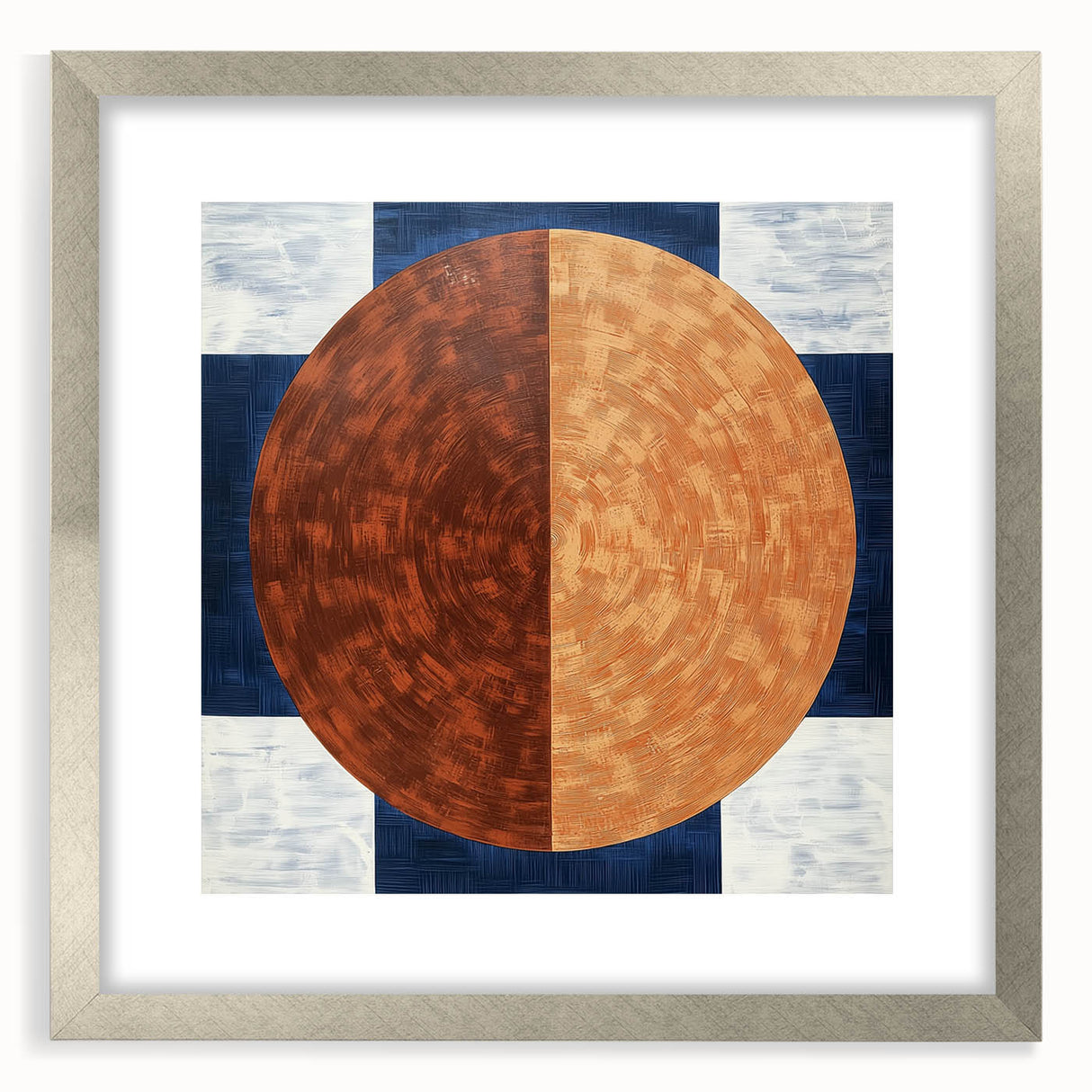 Abstract geometric frame with a silver finish and matting, showcasing modern art design. Perfect for enhancing contemporary home decor or gallery settings.