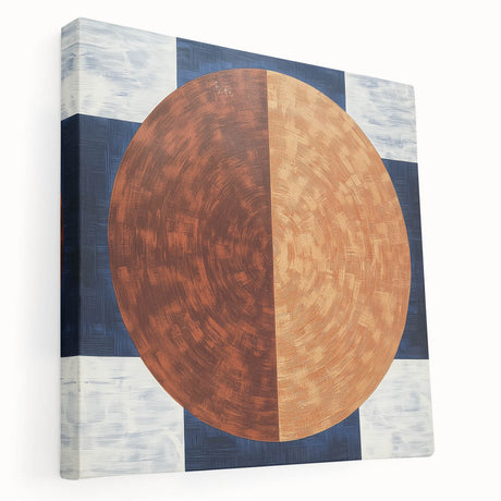 Abstract geometric stretched canvas artwork showcasing vibrant colors and intricate patterns, ideal for modern home decor, viewed from the side to highlight depth.