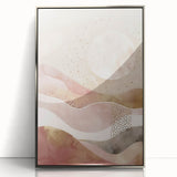 Framed abstract landscape wall art in silver acrylic, showcasing vibrant colors and dynamic shapes, perfect for modern home decor and artistic interiors.