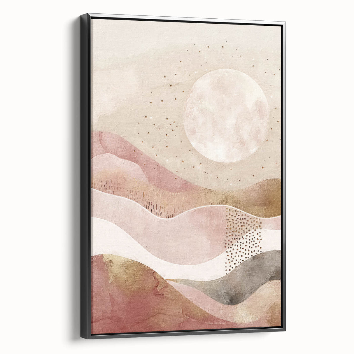 Abstract landscape wall art featuring a framed canvas in black, showcasing a modern design with vibrant colors and textures, ideal for contemporary home decor.