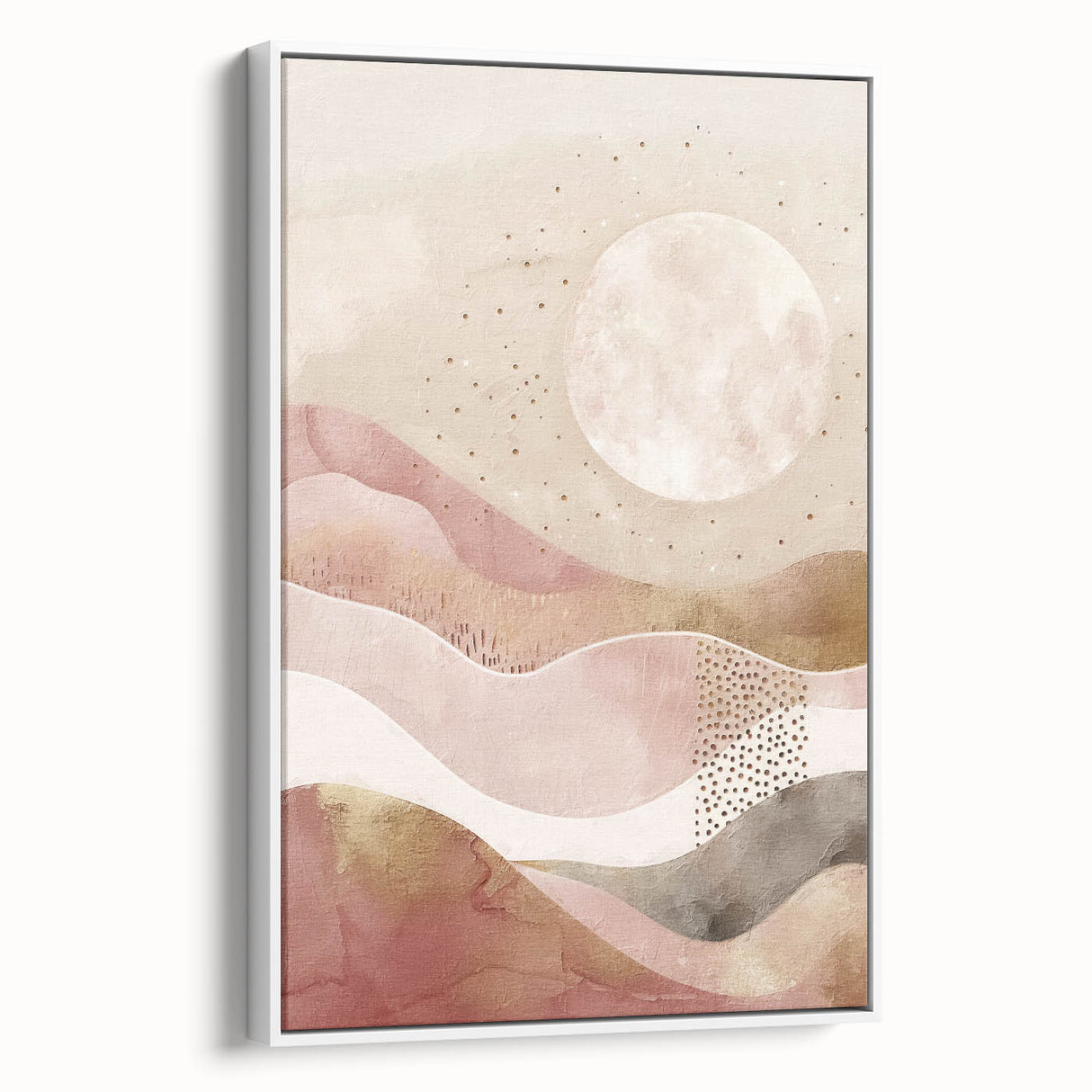 Framed abstract landscape wall art showcasing soft pastel colors and elegant brush strokes, highlighting a serene natural scene with a white border for a modern touch. Perfect for enhancing contemporary home decor.