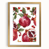 Extra large abstract art print featuring textured fruits in muted earth tones, framed in gold, ideal for living room decor.