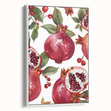 Vintage poster art of colorful fruits on black background, framed canvas, ideal for living room decor.