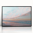 Framed acrylic artwork showcasing a serene beach landscape with vibrant colors, set in a sleek black frame, perfect for enhancing coastal-themed decor.