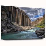 Acrylic glass artwork depicting vibrant canyons in a landscape design, showcasing rich colors and intricate details, ideal for modern home decor.