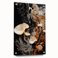 Large abstract wall art on acrylic glass featuring swirling blue and gray tones, suitable for bedroom or dining room decor.